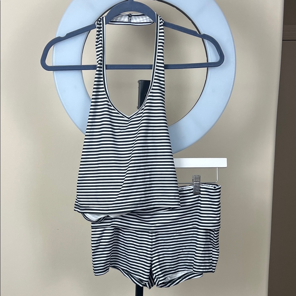 Striped Black and White Women’s Two Piece Set